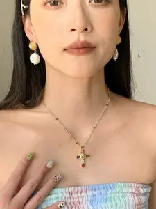 Rainbow Cross Pendant Necklace - Dainty Multicolor Faith Cross Necklace,Vintage Glam  for Women Girls,Colorful Sparkle Perfect for Daily Outfits Church & Festivals