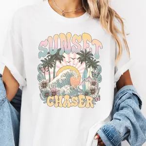 Sunset Chaser Comfort Color Tshirt, Women Graphic trendy shirt, Summer Beach  women shirts