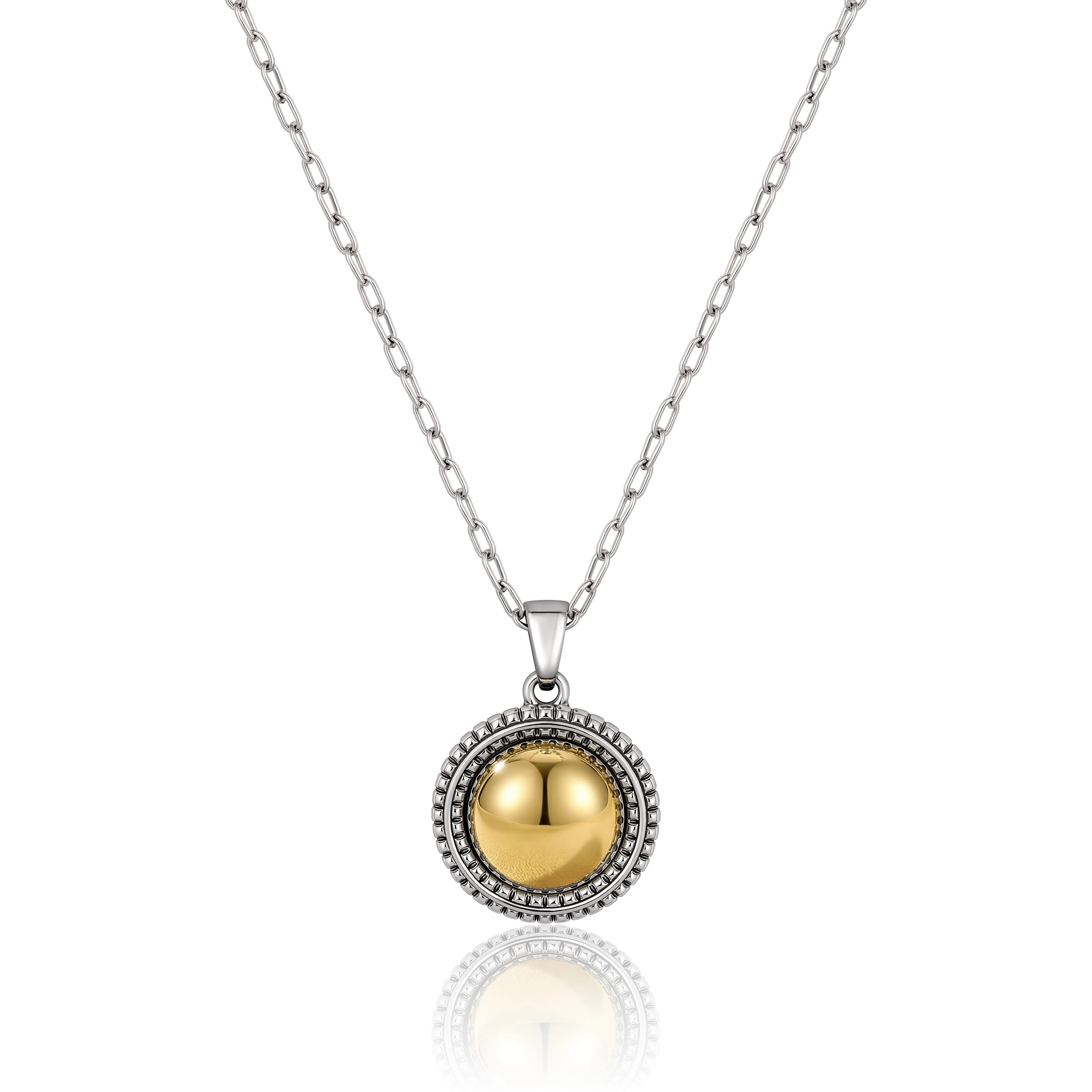 Mytys Elegant Two-Tone Orb Pendant Necklace for Women, Stylish Mixed Metal Relief Ball Charm with Delicate Chain, Modern Chic Statement Jewelry for Daily Outfits, Versatile Fashion Accessory Gift for Her Trendy 2026 Aesthetic