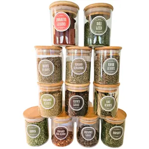Empty Glass Jars for Pantry Organization Design 12-Piece Bamboo Lid Airtight 6 Oz Spice Storage Jars Set with 240 Pre-Printed Stickers & 2 Types of Chalkboard Stickers with Pen
