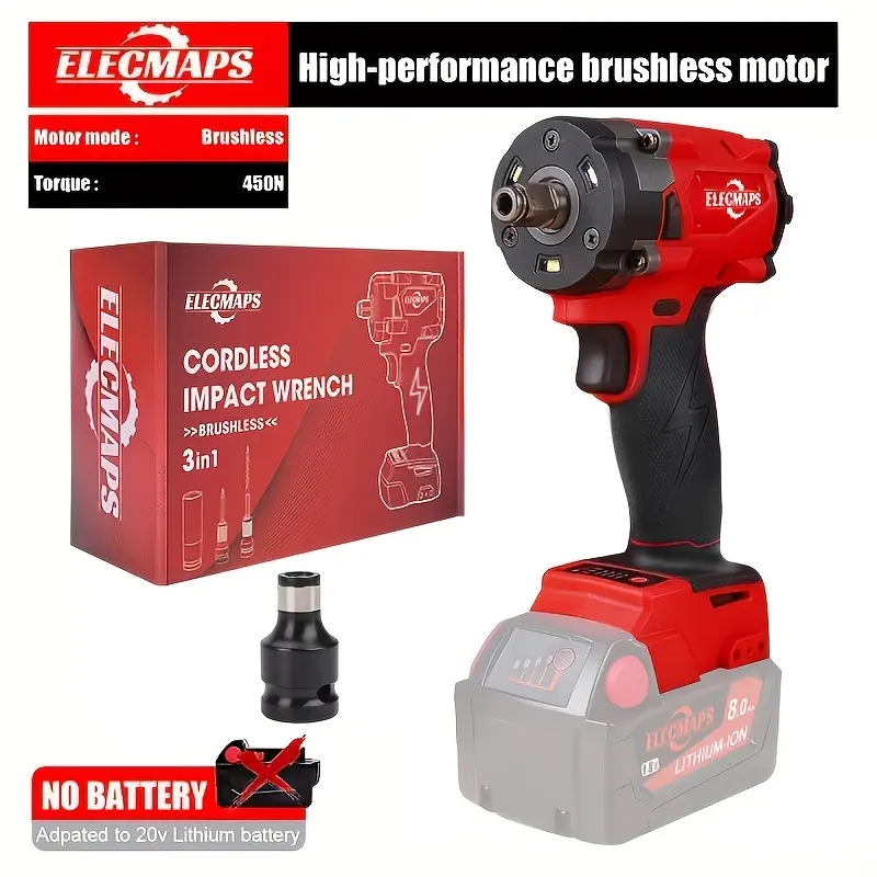 Brushless impact wrench, high-torque wireless electric impact gun, 4500RPM high-torque impact driver, electric impact wrench suitable for RVs, renovations, DIY, etc. Tools only, the best gift choice.