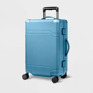 Hardside Carry On Trunk Suitcase Spinner Hardshell Luggage Buckle Closure Blue