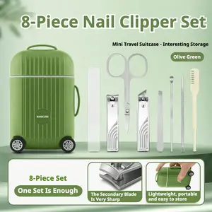 1 Set 8-Piece Portable Suitcase Nail Care Kit, Stainless Steel Manicure Pedicure Tools with Nail Clipper File Buffer, Compact Mini Travel Case, Durable Grooming Set for Travel School Home Daily Use, Perfect Gift for Men Women