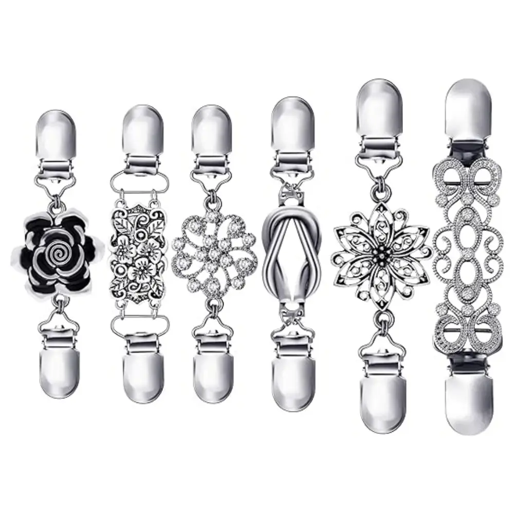 6PCS Retro Sweater Clips for Cardigans, Vintage Cinch Clip for Dresses, Variety of Styles Dress Clip Back of Shirts Cinches Shawl Clips for Different Women Clothing