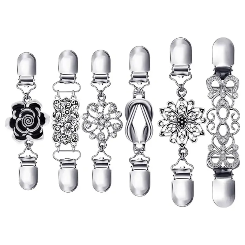 6PCS Retro Sweater Clips for Cardigans, Vintage Cinch Clip for Dresses, Variety of Styles Dress Clip Back of Shirts Cinches Shawl Clips for Different Women Clothing