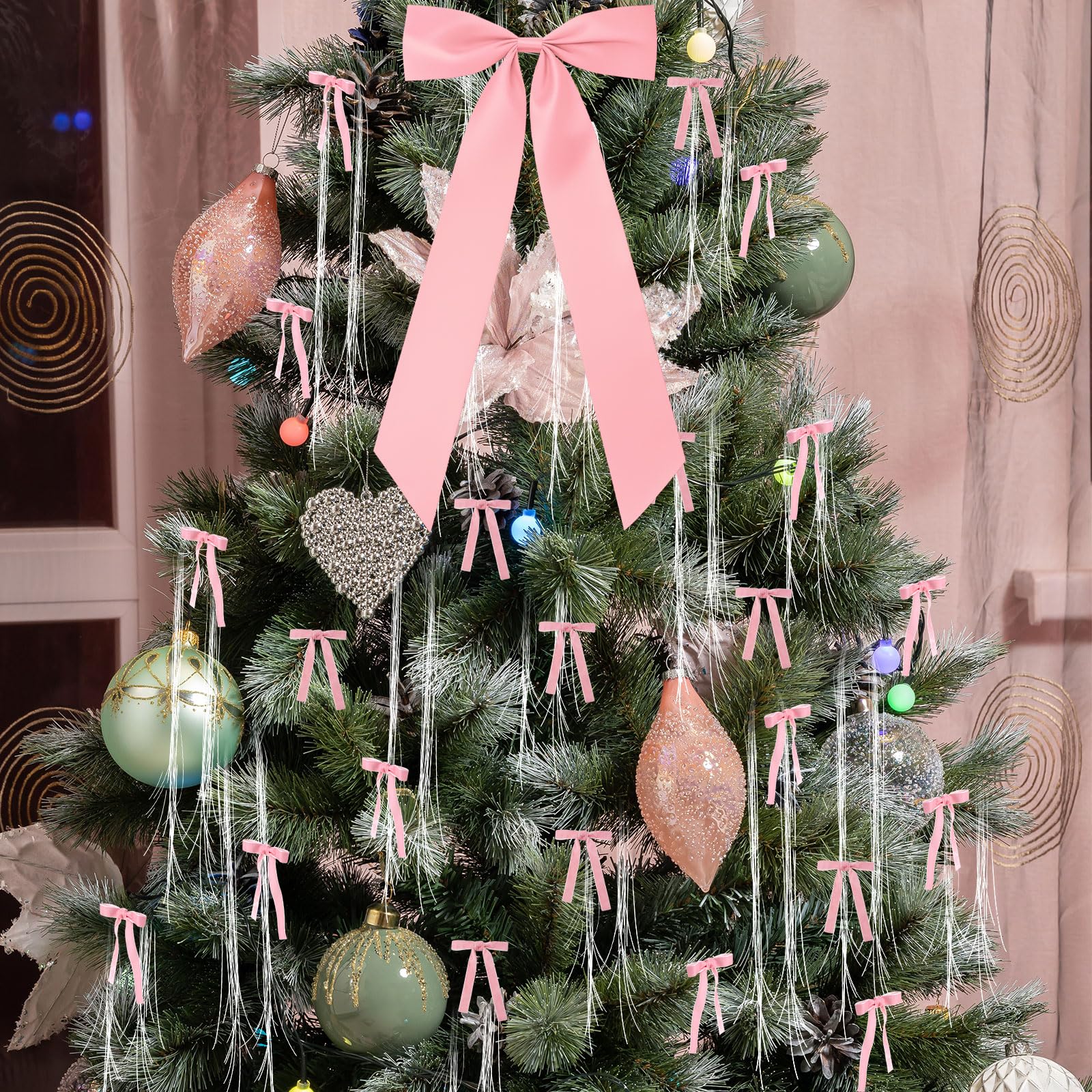 Christmas Clearance Sale Valentine's Day Decor Velvet Bows Christmas Tree Topper Bows & Tinsel Set Christmas Ornaments Bows for Xmas Tree Holiday Home Wedding Party Outdoor Christmas Decor Christmas Gifts, Gif Wrapping & DIY Project