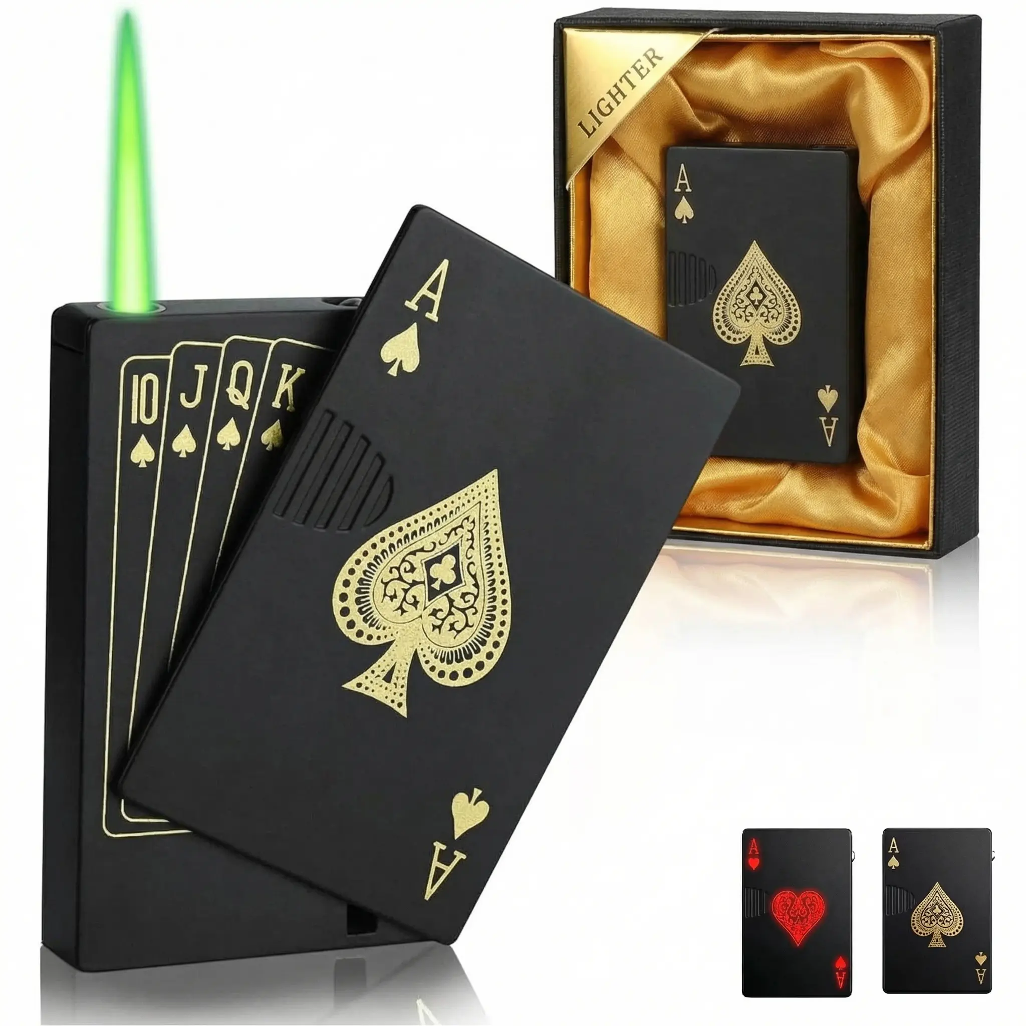 Green Flame Jet Torch Lighter - Poker Card Design, Refillable Butane, Windproof Metal Camping Accessory, Quirky Man Cave Gadget, Unique Gifts for Man (Butane Gas Not Included), Gifts For Boyfriend