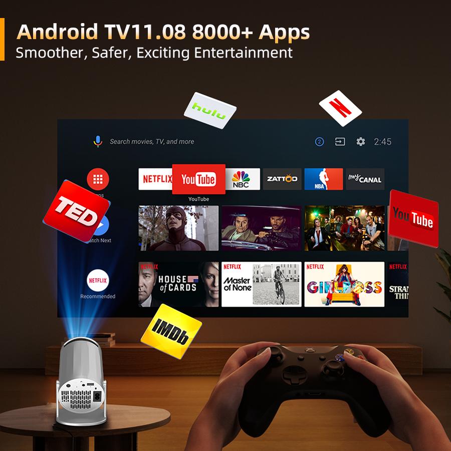 [US Warehouse] HYA300Pro Upgraded Projector with Dual Wi-Fi 6, BT5.4 Support, Native 1280*720P, Android 11, Built-in Speaker, Remote Control Included, Home Theater Outdoor，Valentine's Day/Birthday Gifts