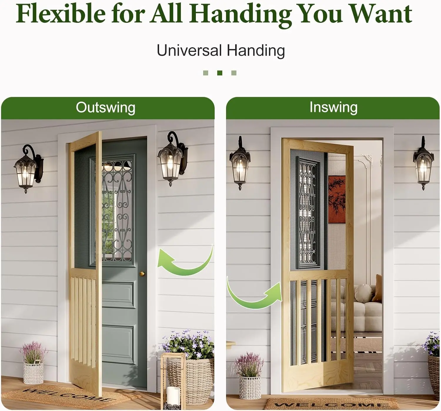32x80 Inch Unfinished Solid Pine Wood Screen Door, 5-Bar Design with Durable Fiberglass Mesh, for Exterior Front Porch, Patio & Farmhouse