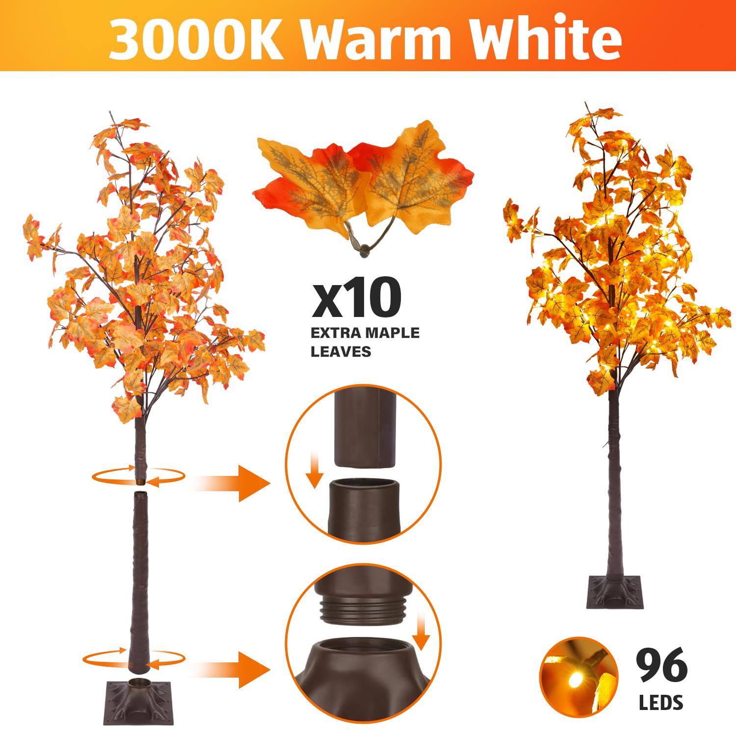 Hoodink 6/7ft Lighted Maple Tree with 96/160 Warm White LED Lights - Indoor Decorative Twig Tree for Home, Bedroom, Christmas Holiday Decor,Lighted Twig Tree, Decorative LED Tree, Warm White Glow, Birch Wood Aesthetic, Plastic Birch Foliage