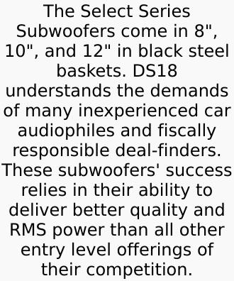 SELECT 8" Subwoofer 200 Watts Rms SVC 4-Ohm