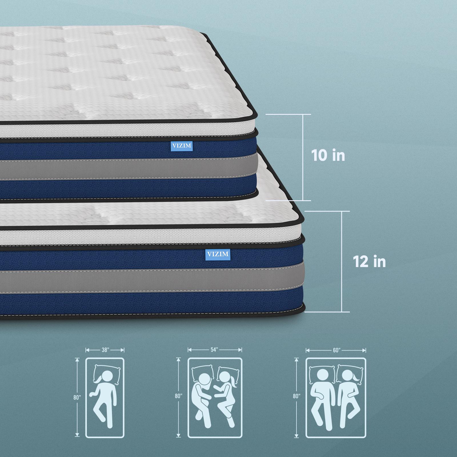 10/12 Inch Twin Full Queen Hybrid Mattress,Memory Foam and Individual Pocket Springs,Hybrid Mattress Medium Firmness for Pressure Relief, Motion Isolation & Support,Lumbar Support,CertiPUR-US Certified,Comfortable Sleep,Boxed mattress,Mattress Outlet