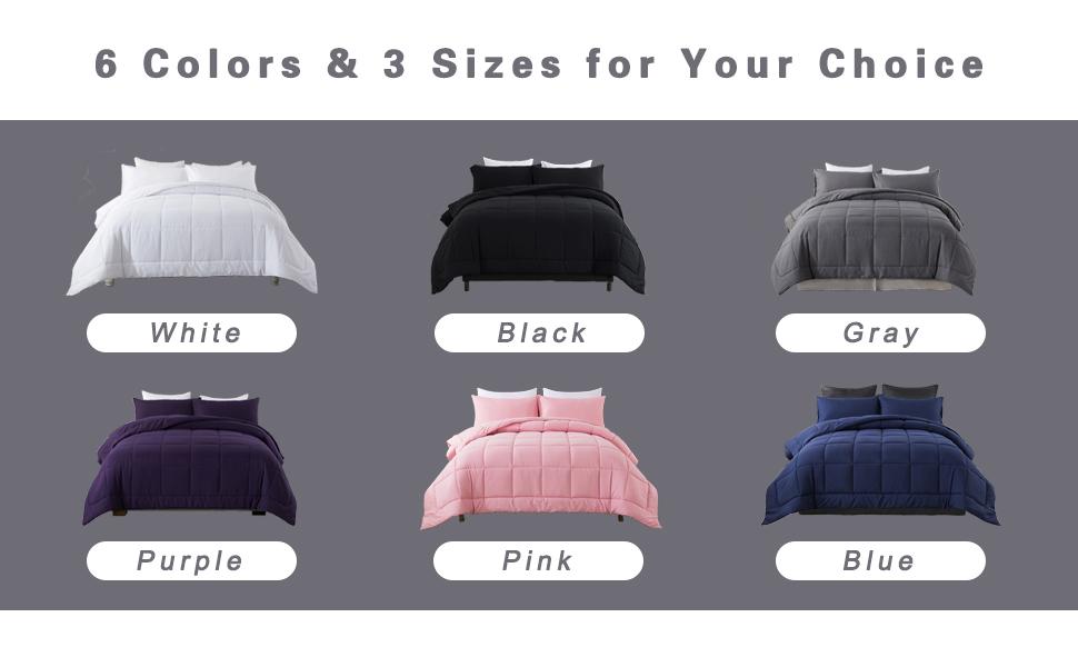 DOWNCOOL 3pcs Lightweight Comforter Set for All Seasons, Bed in a Bag with 1 Comforter & 2 Pillowcases (Only 1 for Twin Size), Quilted Box-Stitch Design