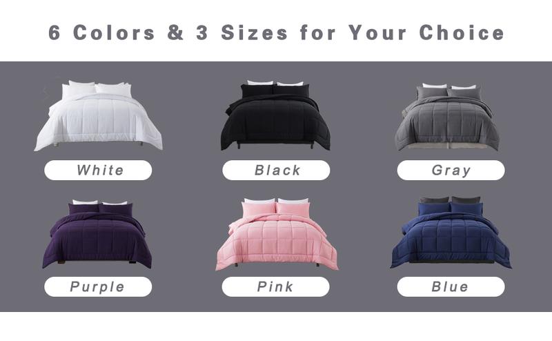 DOWNCOOL 3pcs Lightweight Comforter Set for All Seasons, Bed in a Bag with 1 Comforter & 2 Pillowcases (Only 1 for Twin Size), Quilted Box-Stitch Design