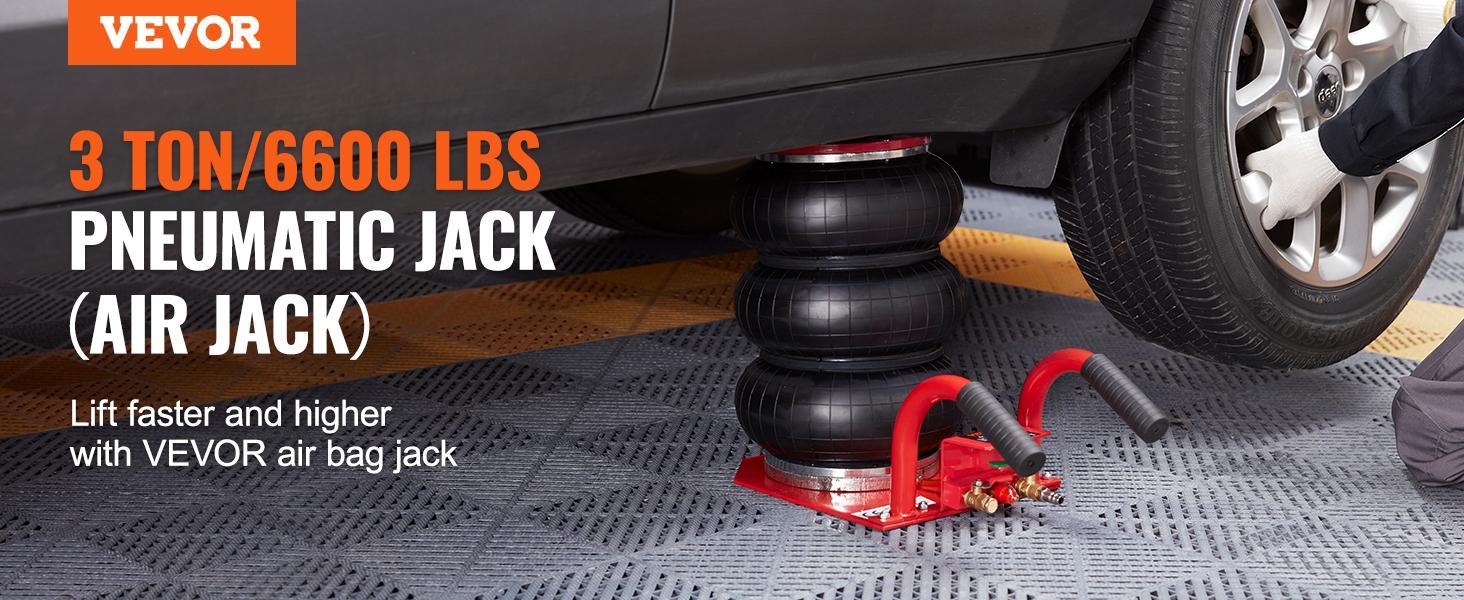 VEVOR Air Jack, TikTokShopBlackFriday, 3 Ton/6600 lbs Triple Bag Air Jack, Airbag Jack with Six Steel Pipes, Lift up to 17.7 inch/450 mm, 3-5 s Fast Lifting Pneumatic Jack, with Side Handles for Car, Garage, Repair