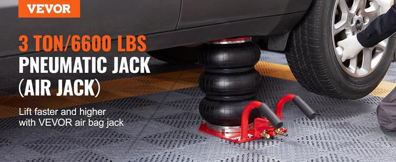 VEVOR Air Jack, TikTokShopBlackFriday, 3 Ton/6600 lbs Triple Bag Air Jack, Airbag Jack with Six Steel Pipes, Lift up to 17.7 inch/450 mm, 3-5 s Fast Lifting Pneumatic Jack, with Side Handles for Car, Garage, Repair