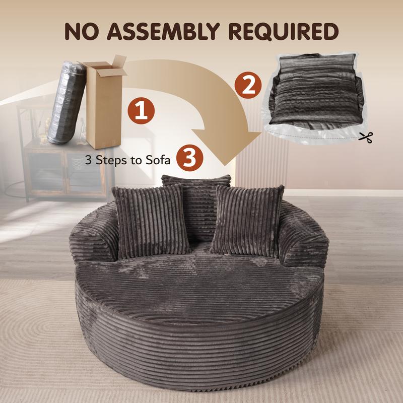 【3 Packages Shipping】Ovios 104" Modular Couch with Chaise and 59" W Oversized Round Sofa Bed - L-Shaped Sectional Sofa Set with Flexible Configuration, Plush Corduroy Cloud Velvet Fabric,No Assembly Required, 5 Seater 【3 Packages Shipping】Ovios 104" Modular Couch with Chaise and 59" W Oversized Round Sofa Bed - L-Shaped Sectional Sofa Set with Flexible Configuration, Plush Corduroy Cloud Velvet Fabric,No Assembly Required, 5 Seater