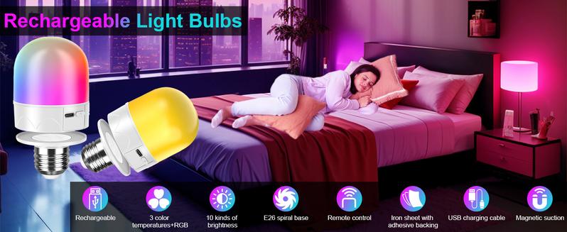 Rechargeable Emergency Light Bulbs  Battery Powered LED Light Bulb 6000K Daylight E26 120 Volt 9W 60W Equivalent with 1200mAh for Home Power Outage Camping Hurricane