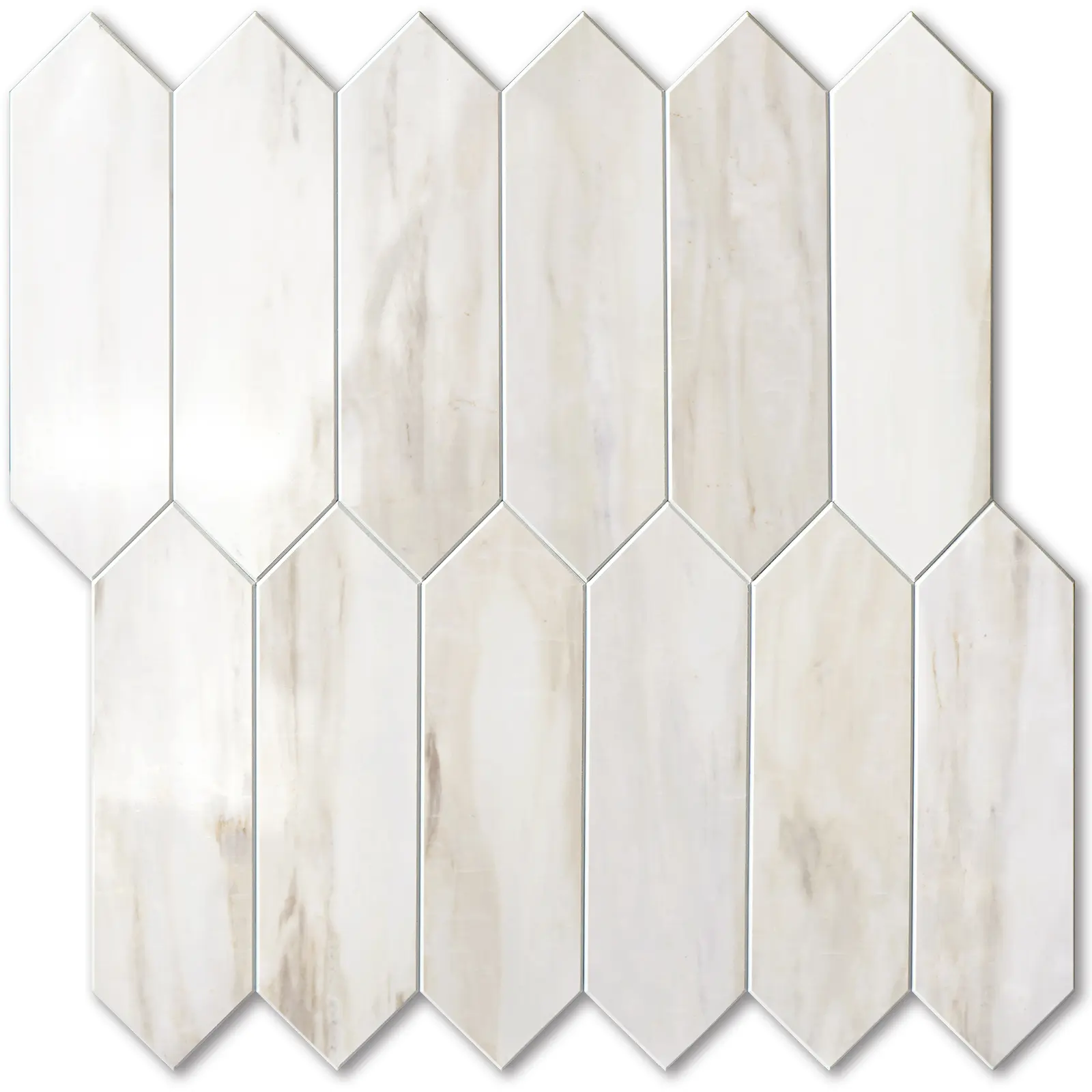 Vamos Tile 10 Sheets Glossy Wood Marble Grain Backsplash Tile Peel and Stick, 12.8 x 12.8 Inch  Long Hexagon PVC Self Adhesive Mosaic Wall Tiles Stick on Backsplash for Kitchen and Bathroom