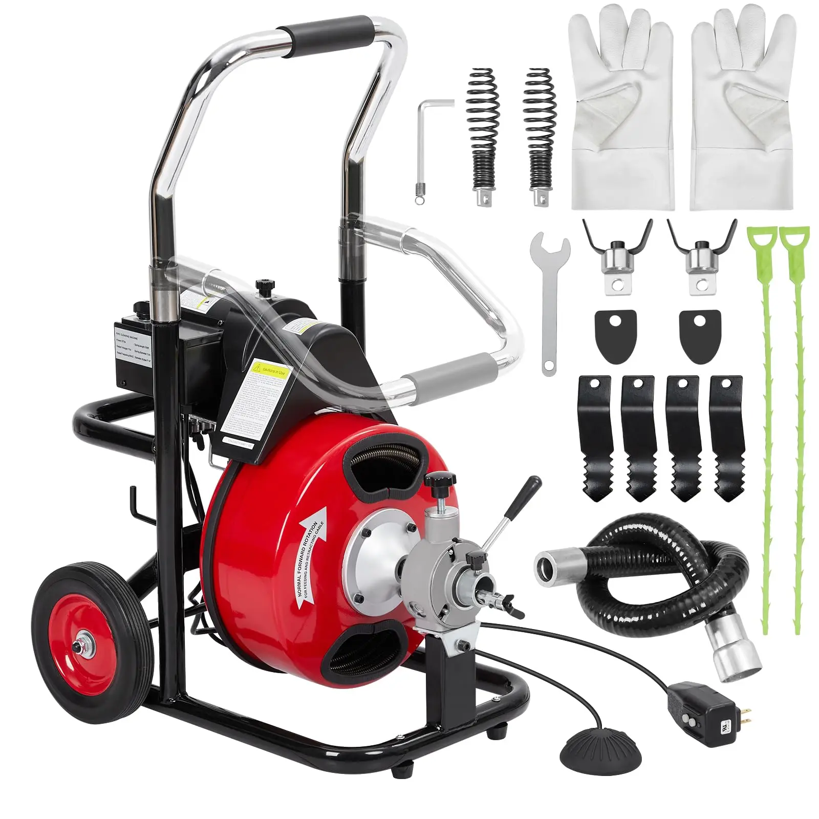 【GARVEE】Drain Cleaner Machine 100FT 3/8inch, 370W Fully Automatic Drain Cleaning Machine Fits 1 Inch to 4 Inch Pipes, Portable Electric Drain Auger Cleaner with 4 Cutters, Gloves