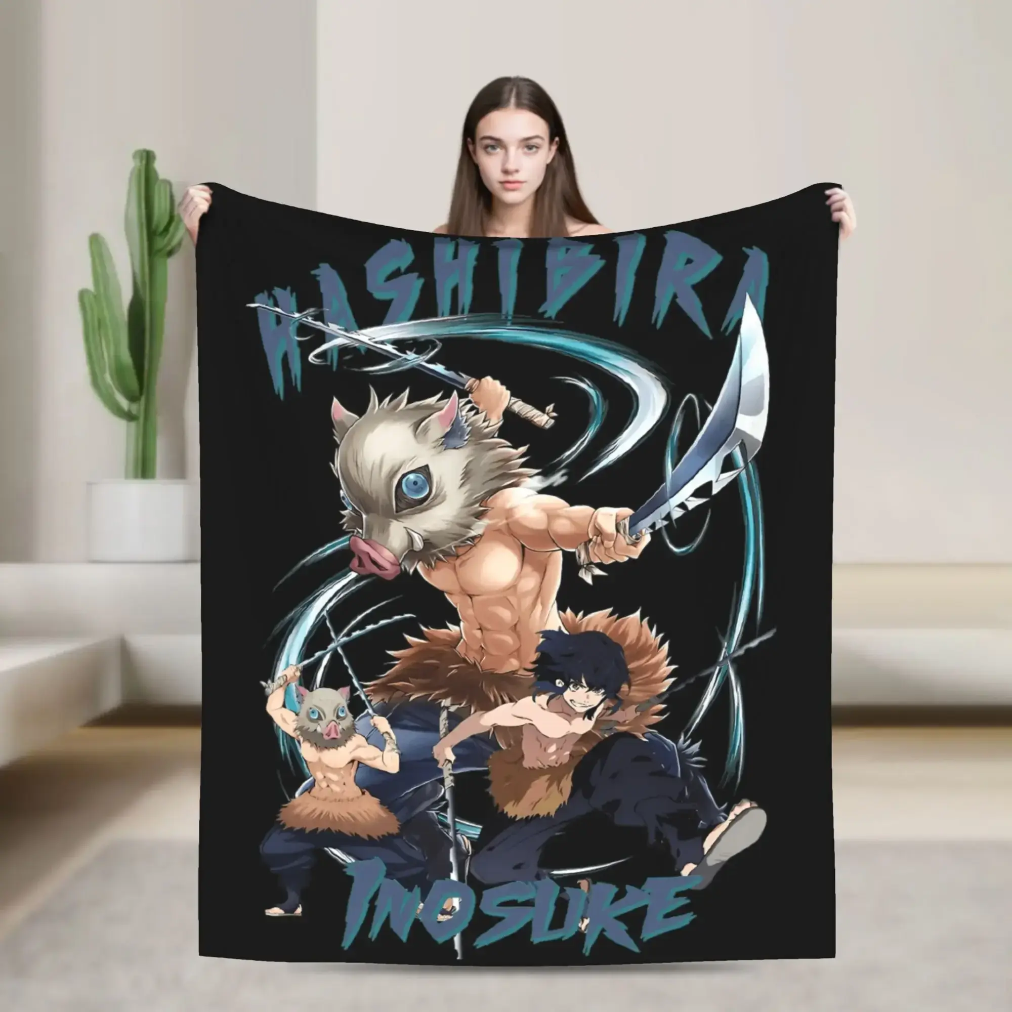 Inosuke Flannel Blanket - Custom Image, Slogan Print, Lightweight Cozy Quality Soft Throw, DIY Custom Bedspread, Birthday Gift for Bedroom Decor, Custom Image Blanket, Flannel Blankets