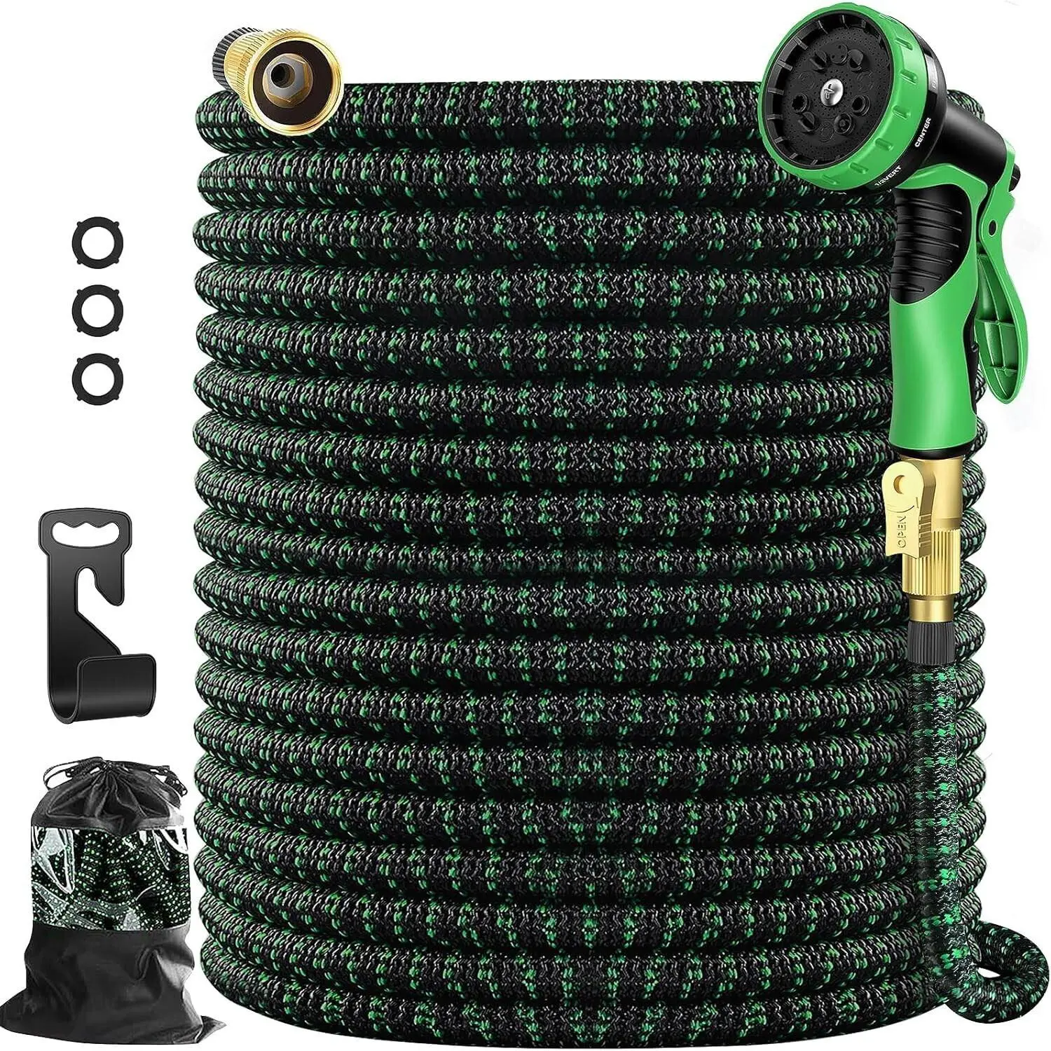 Expandable Garden Hose (100ft,75ft,50ft,25ft) with 4-Layer Durable Latex Core, 10-Function High-Pressure Spray Nozzle, 3/4 Solid & 2x Brass Fittings, 1/2 Inch Garden Hose Connectors, Lightweight Flexible Heavy Duty SummerVibes, Car Washing
