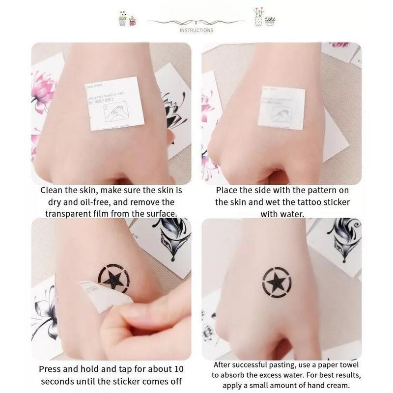 100 Sheets Flower Temporary Tattoo Stickers Rose Butterfly & Multicolor Mixed Styles Waterproof Removable Long Lasting Durable Realistic Body Art