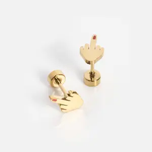 Middle Fin*er Screwbacks- Trendy 14k Gold Filled Minimalist Stud Earrings For Women, Perfect For Everyday Wear, Office, Party, Or Casual Chic Look, Lightweight Comfortable Design, Modern Fashion Jewelry Accessory, Stylish Gift Idea For Her,
