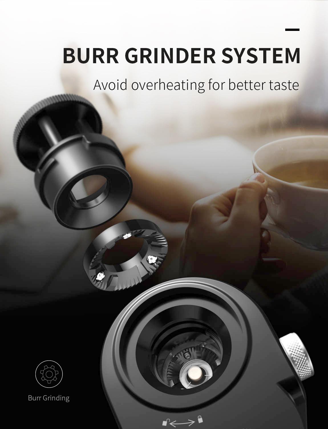 SHARDOR CG835 Adjustable Burrs Electric Coffee Grinder, 16 Precise Grinder Settings for 2-14 Cups, Black. Metallic Grinding Flat