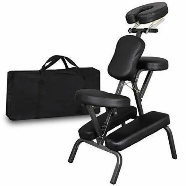 ZENSTYLE Portable Foldable Salon Massage Chair - 4" Thick Foam, PU Leather, Compact Modern Design, Easy Setup & Storage, Carry Bag, Sturdy Adjustable Aluminum Iron Frame, Business Shop Furniture for Tattoo Therapy Threading, Comfortable, Single Seat, Tool