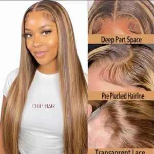 CHIP 32” Long Straight Synthetic Wig 13x6 Glue less Swiss Lace Preplucked with Baby Hair Free Part Silky Straight Wigs for Women
