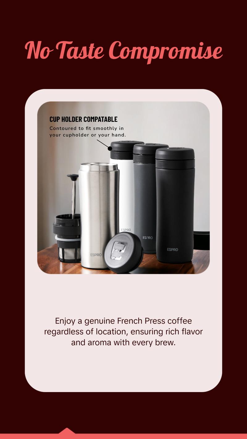 Espro P1 Travel Coffee Press - Compact French Press for Daily Commute & Travel - Portable & Stylish Design