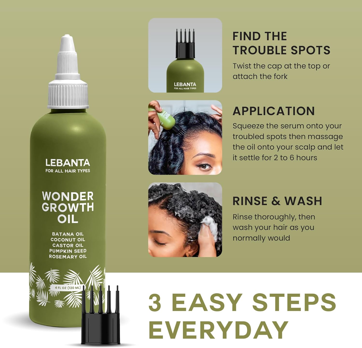 Lebanta Batana Oil For Hair Growth - 100% Pure, Raw & Natural Blend With Organic Castor, Pumpkin Seed, Coconut and Rosemary Oil - Thicker, Stronger Hair For Men & Women Scalp  Haircare Serum