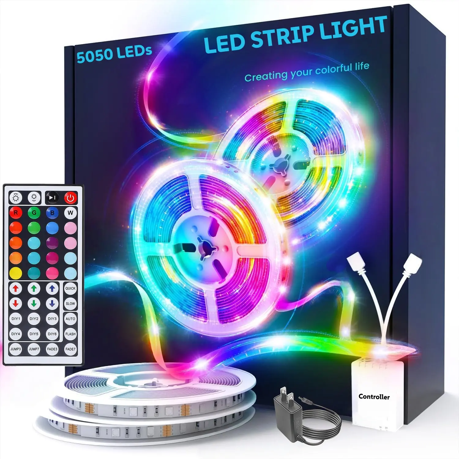 5050 LED Strip Lights 32.8FT (2 Rolls of 16.4 ft) for Bedroom Remote Control Lighting Bedroom Rome Decor, RGB Sync Color Changing LED Lights for Party,Game Room Decortion