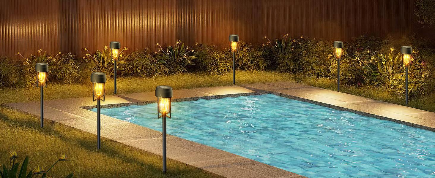 Nupostai Upgrade Solar Pathway Lights, Brighter Outdoor Garden Lights with Larger Solar Panel, Auto ON/OFF, 3000K Waterproof Outdoor Lights for Patio, Yard, Backyard, Landscape, Path, Walkway, Driveway, Sidewalk, Lawn, Halloween, Christmas Decoration