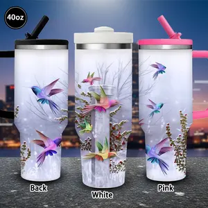 1 pc 40 oz colorful hummingbird tumbler with lid and straw, winter insulated travel mug, gift for women and men, ideal for Valentine’s Day, Easter, birthday gifts, iced/hot coffee cup