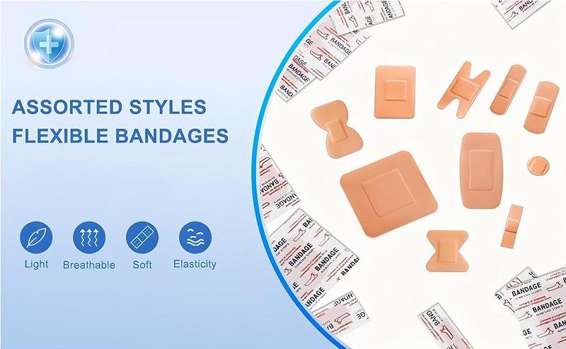 80-Pack Assorted PE Flexible Adhesive Bandages - Waterproof, Breathable with Cushioned Pad, Wound Care for Fingers & Knuckles
