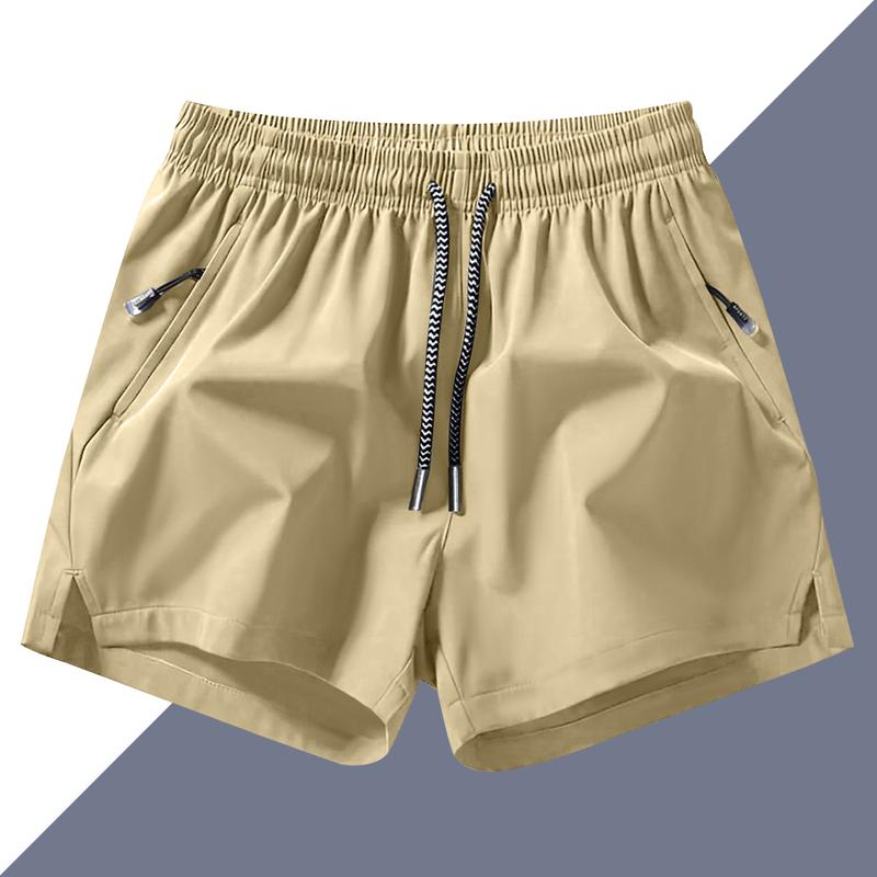 Men's sports shorts, summer casual quick-drying elastic belt drawstring shorts with zip pockets for long-lasting comfort, suitable for gyms and outdoor leisure activities