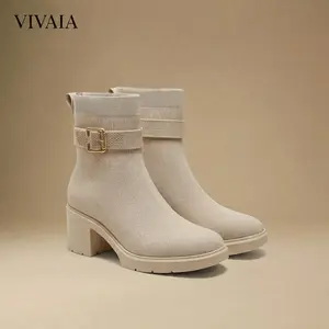 VIVAIA Women Square-Toe Water-Repellent Heeled Boots, Fashionable Bootie, Chunky Heel Ankle Boot versatile comfortable woman boots (Gisella)