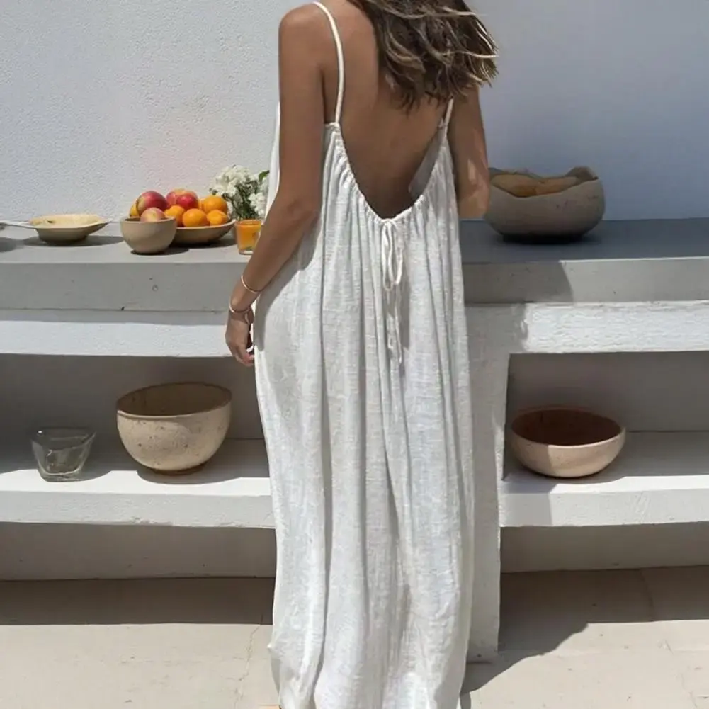Boho Backless Maxi Dress for Women  Lightweight Summer Sundress Women's  Flowy Spaghetti Strap Maxi Dress  Beach