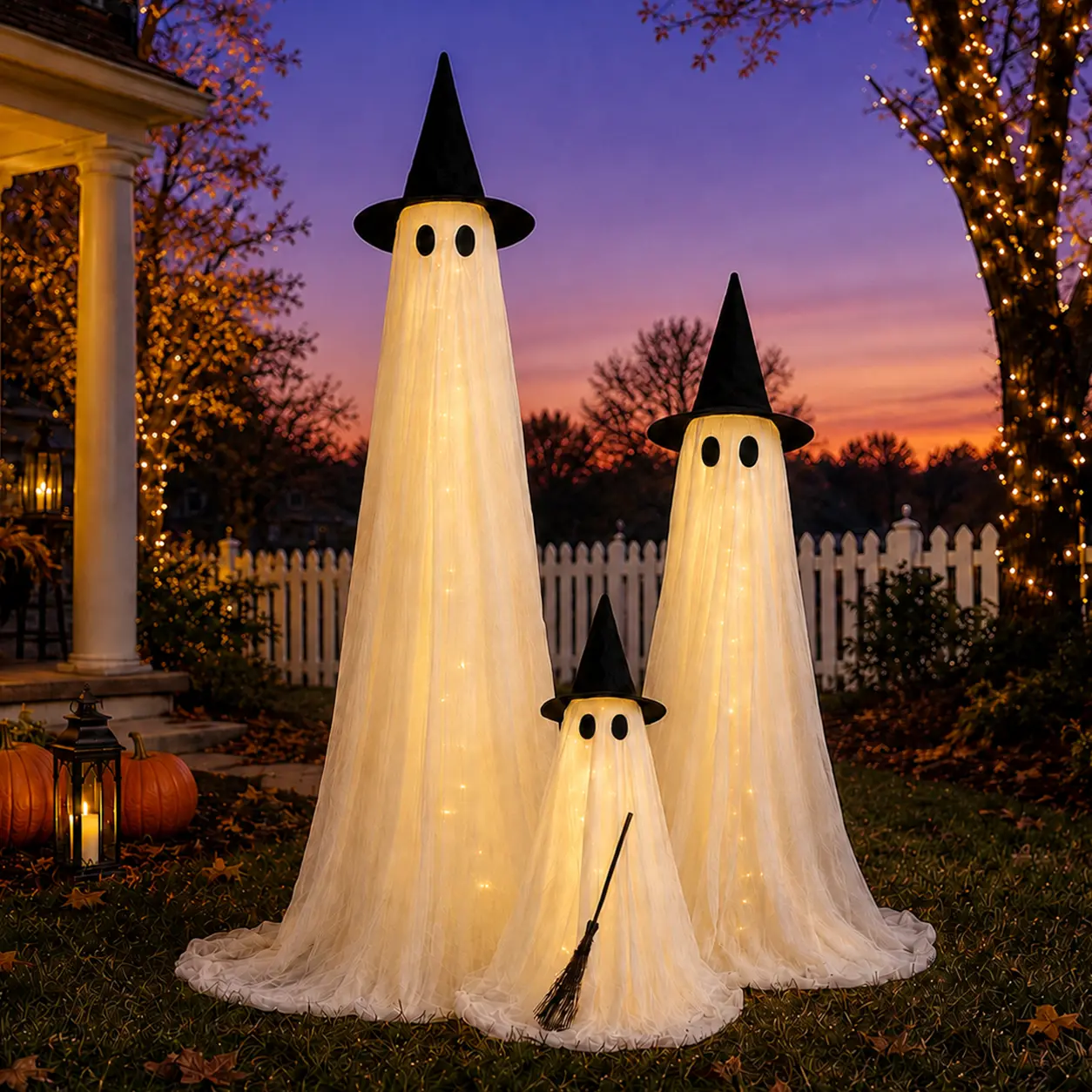Ghost Family-3 Pack Spooky Lighted Outdoor Halloween Decorations, Equipped with Timer, Remote Control