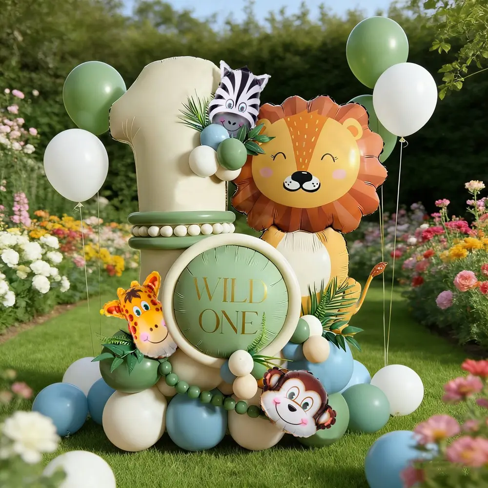 Style Jungle Animal Giraffe Lion Shiny Aluminum Foil Balloon Set, Animal Balloons, Balloon Animals, First Birthday Party Baby Shower Decorations, Safari Theme Zoo Theme Party Supplies