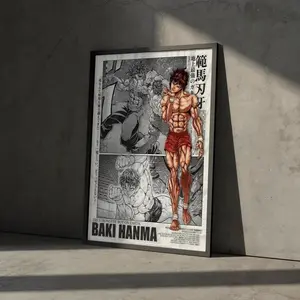 Baki Hanma the Grappler Anime Artwork Poster Print - High-Quality Unframed Satin Photo, Artistic Glass Home Decor, Motivational Shonen Sports Gym Decoration