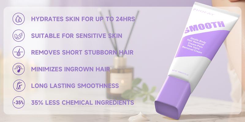 PHOFAY Body Hair Removal Cream - Gentle Formula for Sensitive Skin- Safe Up to 7 Days - Includes Spatula for Touch-Free Application