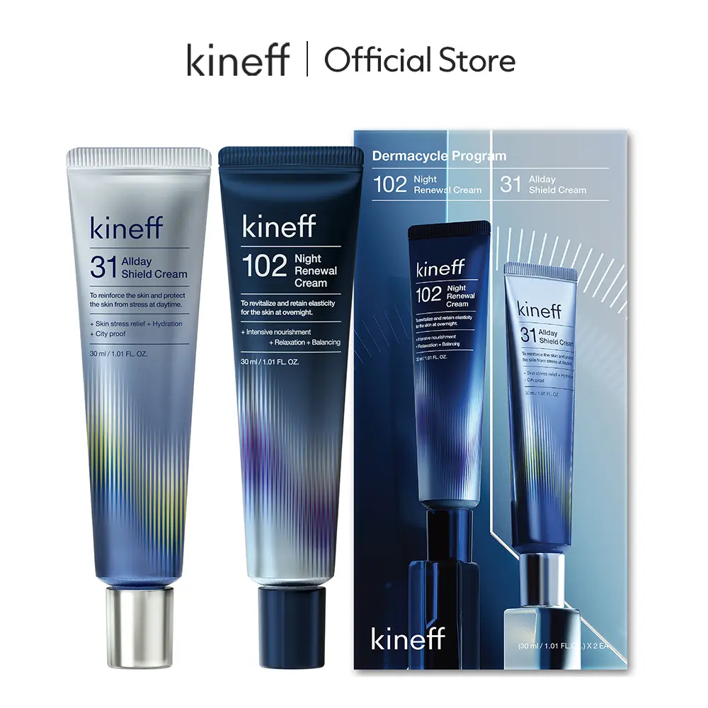Kineff Dermacycle Program All-day & Night 2-Pack Face Cream - Official Product 31 All-Day Shield Cream & 102 Night Renewal Cream with Centella Asiatica and Niacinamide - Korean Skincare 1.01 fl oz, 2EA (New Package)