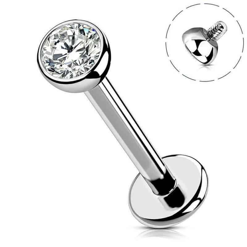 Oufer 16G CZ Titanium Internally Threaded  Prong Brezl Lobe Tragus Helix Cartilage Flat Back Piercing Stud  Labret Ring Barbel Length 6mm 8mm 10mm 12mm