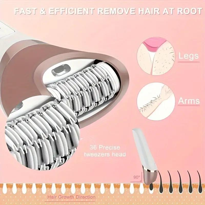 6-in-1 Electric Epilator & Lady Shaver – Wet & Dry Hair Removal for Legs, Underarms, Face & Bikini Line | LED Light, Gentle & Painless – Perfect for Smooth Skin Anywhere! Cordless Storage