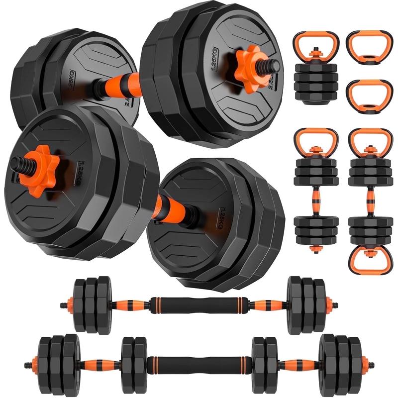 GIKPAL 44Lb 4-In-1 Adjustable Dumbbells Set Free Weight Set with Connector Used as Barbell, Kettlebells, Push up Stand, Fitness Exercises for Home Gym Suitable Men/Women