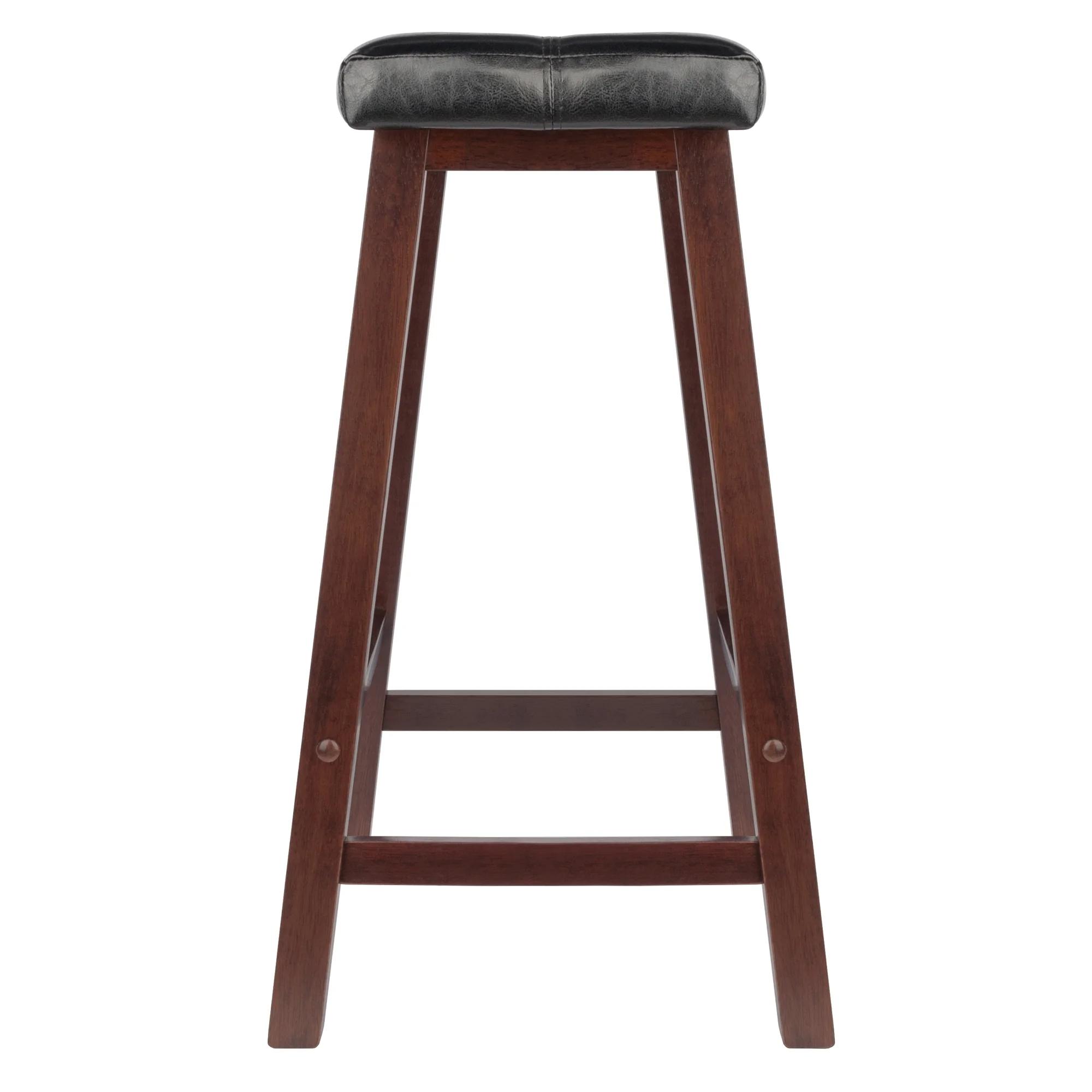 Wood Cushion Saddle Seat Counter Stool, Black & Walnut ，Modern Backless Upholstered Kitchen Counter Bar Stool