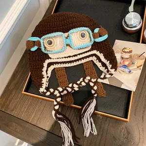 Quirky Knit Pilot Hat with Goggle Detail | Winter Warm Trapper Beanie